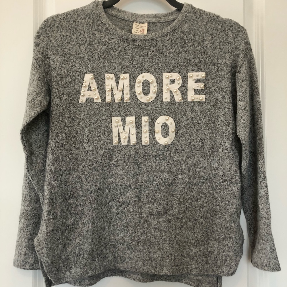 Girl’s ZARA Beaded Grey Wool Blouse Size 10